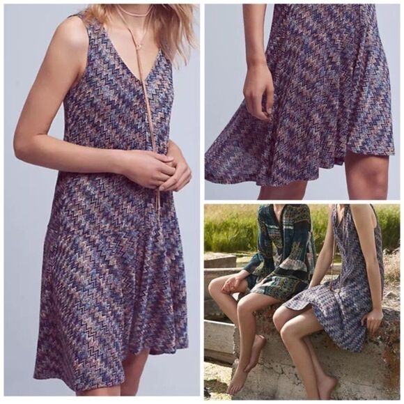 Anthropologie Dresses & Skirts - ANTHRO MAEVE Westwater Sleeveless Hi-Low Knit V-Neck Mini Dress Blue Pink M